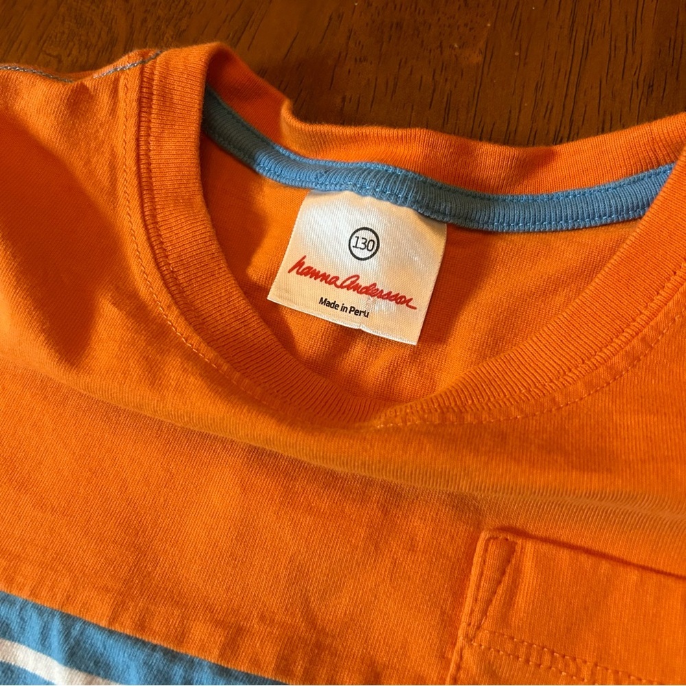 Hanna Andersson Colorblock Stripe Tee | Boys Size 130 (8) | 100% Cotton - Picture 3 of 6